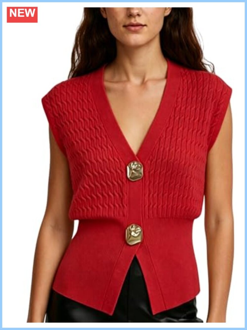 Cable Knit Sweater Vest Sleeveless V Neck Cardigan Top